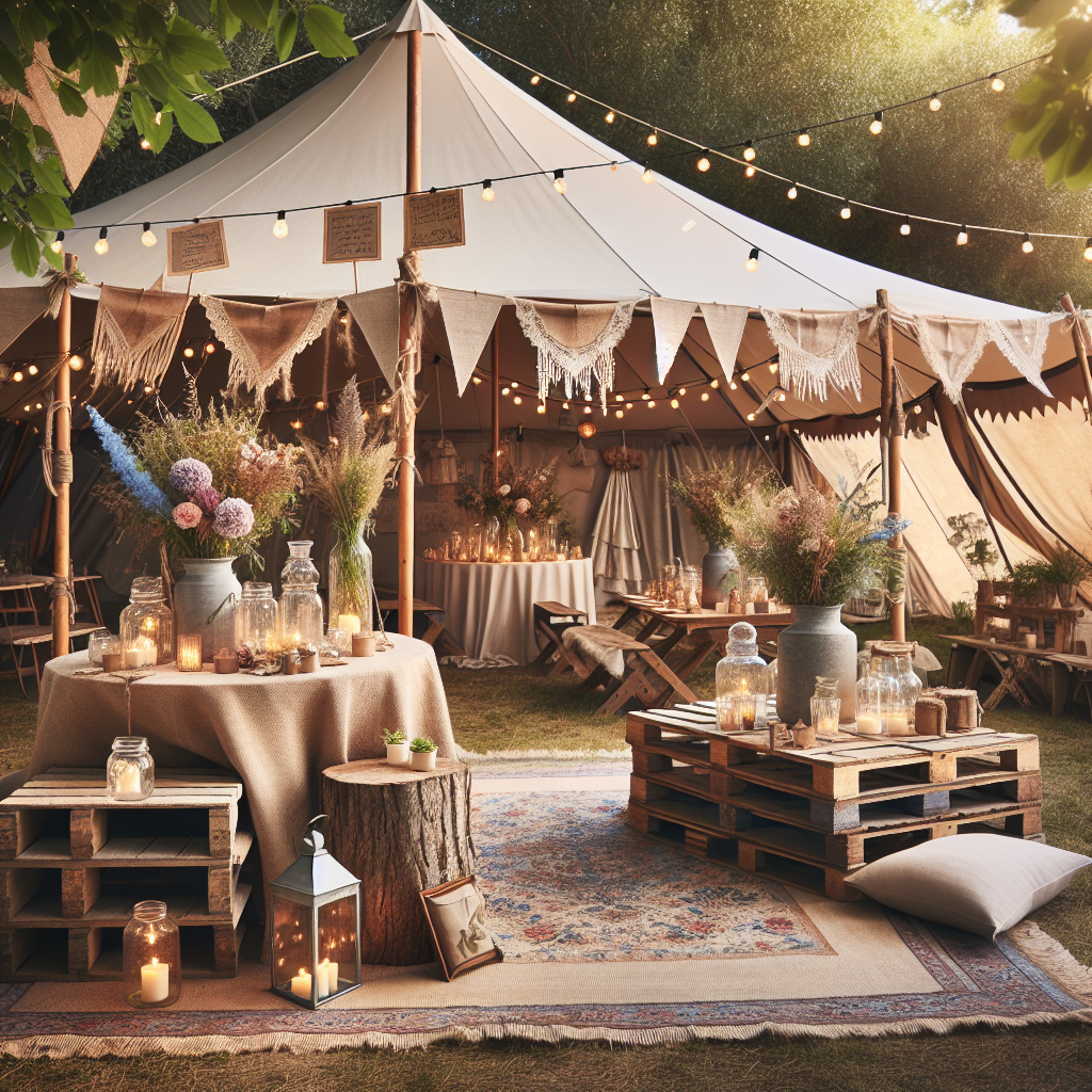 DIY rustic backyard tent decor