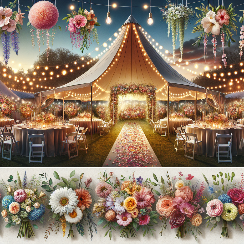 backyard tent wedding floral arrangements